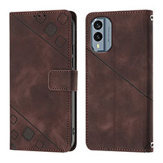 Custodia Portafoglio In Pelle Cover con Supporto YB1 per Nokia X30 5G Marrone