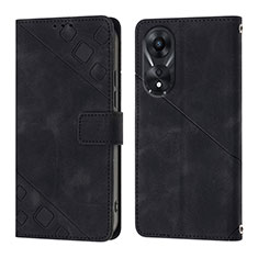 Custodia Portafoglio In Pelle Cover con Supporto YB1 per Oppo A58 5G Nero