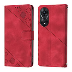 Custodia Portafoglio In Pelle Cover con Supporto YB1 per Oppo A58 5G Rosso