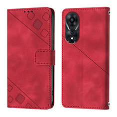 Custodia Portafoglio In Pelle Cover con Supporto YB1 per Oppo A78 5G Rosso