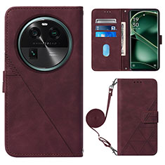 Custodia Portafoglio In Pelle Cover con Supporto YB1 per Oppo Find X6 5G Rosso