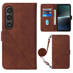 Custodia Portafoglio In Pelle Cover con Supporto YB1 per Sony Xperia 1 V Marrone