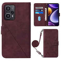 Custodia Portafoglio In Pelle Cover con Supporto YB1 per Xiaomi Redmi Note 12 Turbo 5G Rosso