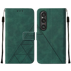 Custodia Portafoglio In Pelle Cover con Supporto YB2 per Sony Xperia 1 V Verde