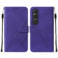 Custodia Portafoglio In Pelle Cover con Supporto YB2 per Sony Xperia 1 V Viola