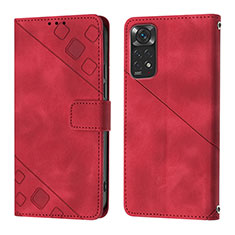 Custodia Portafoglio In Pelle Cover con Supporto YB2 per Xiaomi Redmi Note 11 4G (2022) Rosso