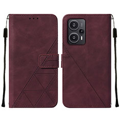 Custodia Portafoglio In Pelle Cover con Supporto YB2 per Xiaomi Redmi Note 12 Turbo 5G Rosso