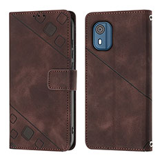 Custodia Portafoglio In Pelle Cover con Supporto YB3 per Nokia C02 Marrone