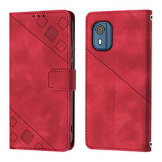 Custodia Portafoglio In Pelle Cover con Supporto YB3 per Nokia C02 Rosso