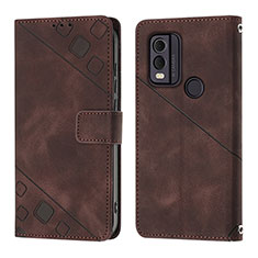 Custodia Portafoglio In Pelle Cover con Supporto YB3 per Nokia C22 Marrone