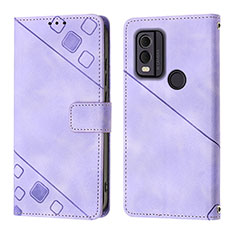 Custodia Portafoglio In Pelle Cover con Supporto YB3 per Nokia C22 Viola