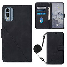 Custodia Portafoglio In Pelle Cover con Supporto YB3 per Nokia X30 5G Nero