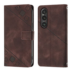 Custodia Portafoglio In Pelle Cover con Supporto YB3 per Sony Xperia 1 V Marrone