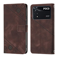 Custodia Portafoglio In Pelle Cover con Supporto YB3 per Xiaomi Poco M4 Pro 4G Marrone