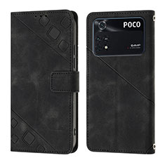 Custodia Portafoglio In Pelle Cover con Supporto YB3 per Xiaomi Poco M4 Pro 4G Nero