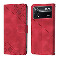 Custodia Portafoglio In Pelle Cover con Supporto YB4 per Xiaomi Poco X4 Pro 5G Rosso