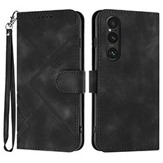 Custodia Portafoglio In Pelle Cover con Supporto YX2 per Sony Xperia 1 V Nero