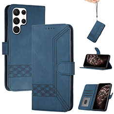 Custodia Portafoglio In Pelle Cover con Supporto YX4 per Samsung Galaxy S22 Ultra 5G Blu