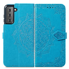 Custodia Portafoglio In Pelle Fantasia Modello Cover con Supporto A01D per Samsung Galaxy S21 Plus 5G Blu