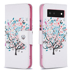 Custodia Portafoglio In Pelle Fantasia Modello Cover con Supporto B01F per Google Pixel 6 5G Bianco