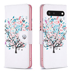 Custodia Portafoglio In Pelle Fantasia Modello Cover con Supporto B01F per Google Pixel 7 5G Bianco