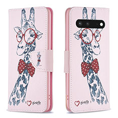 Custodia Portafoglio In Pelle Fantasia Modello Cover con Supporto B01F per Google Pixel 7 5G Rosa