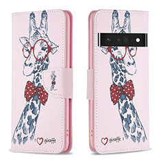 Custodia Portafoglio In Pelle Fantasia Modello Cover con Supporto B01F per Google Pixel 7 Pro 5G Rosa