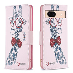 Custodia Portafoglio In Pelle Fantasia Modello Cover con Supporto B01F per Google Pixel 8a 5G Rosa