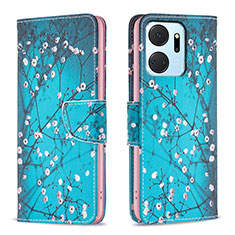 Custodia Portafoglio In Pelle Fantasia Modello Cover con Supporto B01F per Huawei Honor X7a Ciano