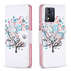 Custodia Portafoglio In Pelle Fantasia Modello Cover con Supporto B01F per Motorola Moto E13 Bianco