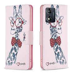 Custodia Portafoglio In Pelle Fantasia Modello Cover con Supporto B01F per Motorola Moto E13 Rosa