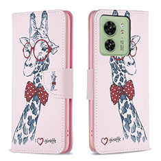 Custodia Portafoglio In Pelle Fantasia Modello Cover con Supporto B01F per Motorola Moto Edge (2023) 5G Rosa