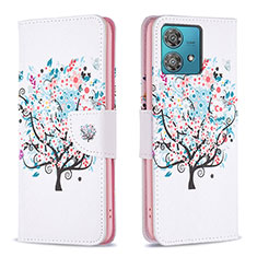 Custodia Portafoglio In Pelle Fantasia Modello Cover con Supporto B01F per Motorola Moto Edge 40 Neo 5G Bianco