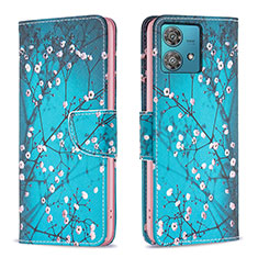 Custodia Portafoglio In Pelle Fantasia Modello Cover con Supporto B01F per Motorola Moto Edge 40 Neo 5G Ciano