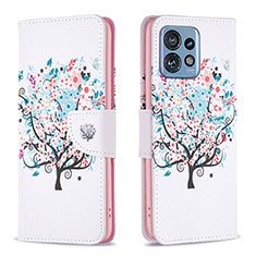 Custodia Portafoglio In Pelle Fantasia Modello Cover con Supporto B01F per Motorola Moto Edge Plus (2023) 5G Bianco