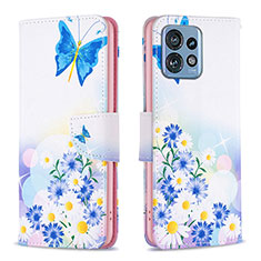 Custodia Portafoglio In Pelle Fantasia Modello Cover con Supporto B01F per Motorola Moto Edge Plus (2023) 5G Blu