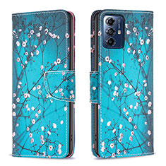 Custodia Portafoglio In Pelle Fantasia Modello Cover con Supporto B01F per Motorola Moto G Play Gen 2 Ciano