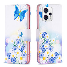 Custodia Portafoglio In Pelle Fantasia Modello Cover con Supporto B01F per Motorola Moto G13 Blu