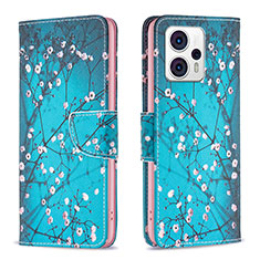 Custodia Portafoglio In Pelle Fantasia Modello Cover con Supporto B01F per Motorola Moto G23 Ciano