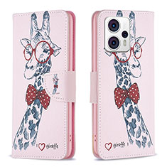 Custodia Portafoglio In Pelle Fantasia Modello Cover con Supporto B01F per Motorola Moto G23 Rosa