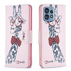 Custodia Portafoglio In Pelle Fantasia Modello Cover con Supporto B01F per Motorola Moto X40 5G Rosa