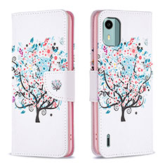 Custodia Portafoglio In Pelle Fantasia Modello Cover con Supporto B01F per Nokia C12 Bianco