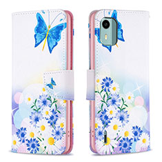 Custodia Portafoglio In Pelle Fantasia Modello Cover con Supporto B01F per Nokia C12 Pro Blu