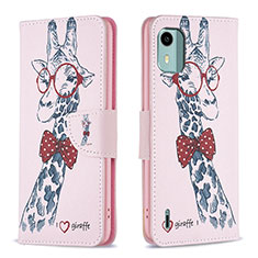 Custodia Portafoglio In Pelle Fantasia Modello Cover con Supporto B01F per Nokia C12 Pro Rosa