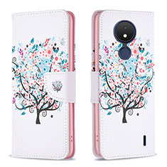 Custodia Portafoglio In Pelle Fantasia Modello Cover con Supporto B01F per Nokia C21 Bianco