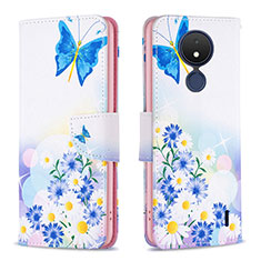 Custodia Portafoglio In Pelle Fantasia Modello Cover con Supporto B01F per Nokia C21 Blu