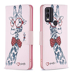 Custodia Portafoglio In Pelle Fantasia Modello Cover con Supporto B01F per Nokia C22 Rosa