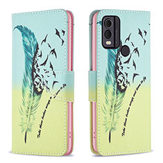 Custodia Portafoglio In Pelle Fantasia Modello Cover con Supporto B01F per Nokia C22 Verde Pastello