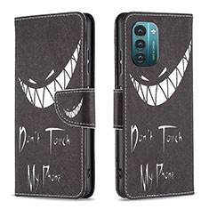 Custodia Portafoglio In Pelle Fantasia Modello Cover con Supporto B01F per Nokia G21 Nero