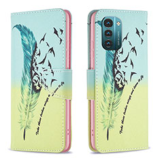 Custodia Portafoglio In Pelle Fantasia Modello Cover con Supporto B01F per Nokia G21 Verde Pastello